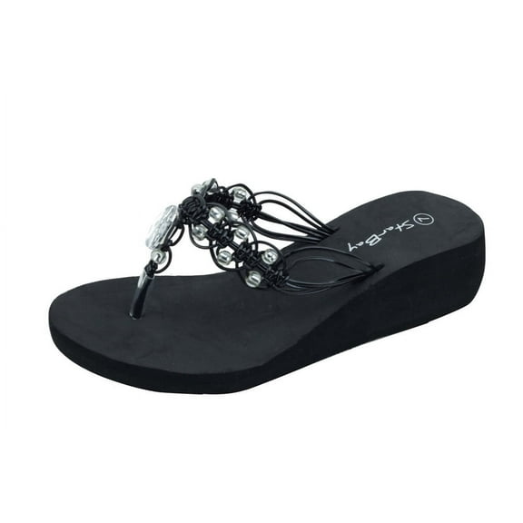 StarBay Women's Beaded Pearl Strap Wedge Sandals