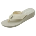 thumbnail image 1 of StarBay Women's Comfort Wedge Canvas Thong Flip Flop Sandal in Beige, 1 of 2