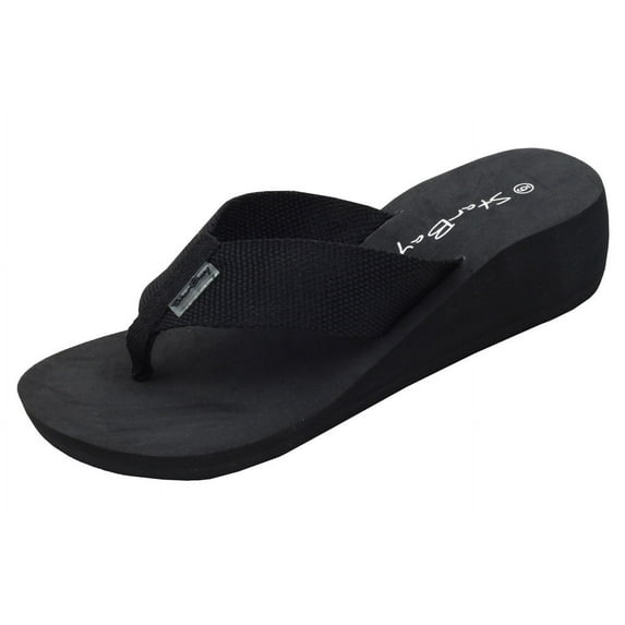 StarBay Women's Comfort Wedge Canvas Thong Flip Flop Sandal in Black