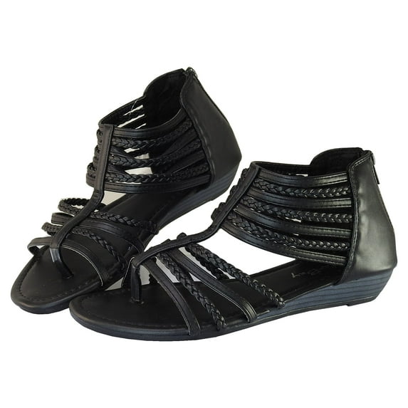 StarBay Women's Fashion Strappy Braided Ankle High Back Zipper Gladiator Wedge Sandals