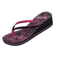 thumbnail image 1 of StarBay Women's Floral Print Wedge Flip Flop with Cotton Thong in Fuchsia, 1 of 3