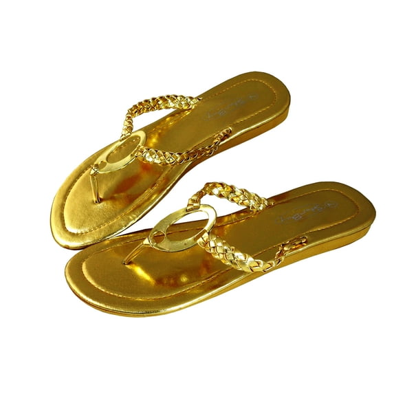 StarBay Women's Metallic Braided Strap Flat Thong Sandal Flip-flops