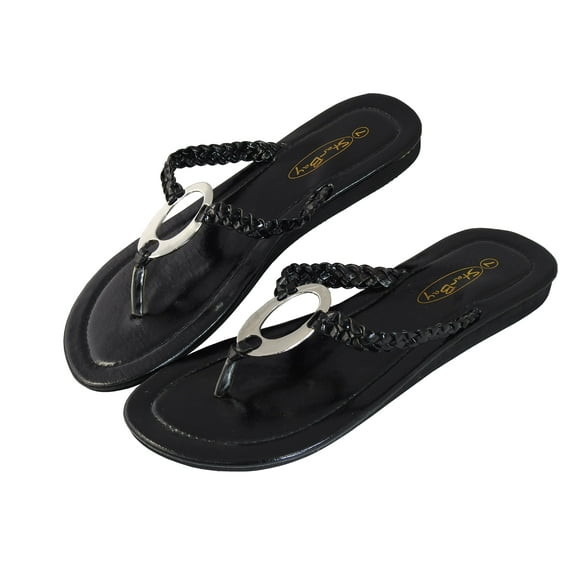 StarBay Women's Metallic Braided Strap Flat Thong Sandal Flip-flops