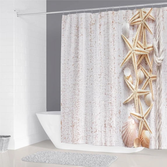 StarBeach Shower Curtains 3D Seashell Ocean Theme Waterproof Polyester Fabric Bathroom Decor with Bathtub Curtains