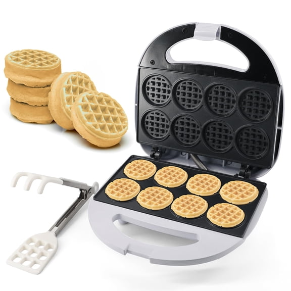 StarBlue Mini Waffle Bites Maker with FREE Waffle Tongs - 8 x 2 Tiny Waffle Bites, Non-Stick, Fast Heating, Perfect for Kids Breakfast, Snacks, Compact & Easy to Clean, White, 120V 60Hz 750W A101