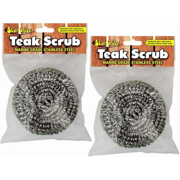 StarBrite Marine Grade Stainless Steel Teak Scrub - Durable, Rust-Resistant Wood & Metal Cleaner Tool for Boat Decks, Furniture, and More - 100% Stainless Steel - 2 Pack