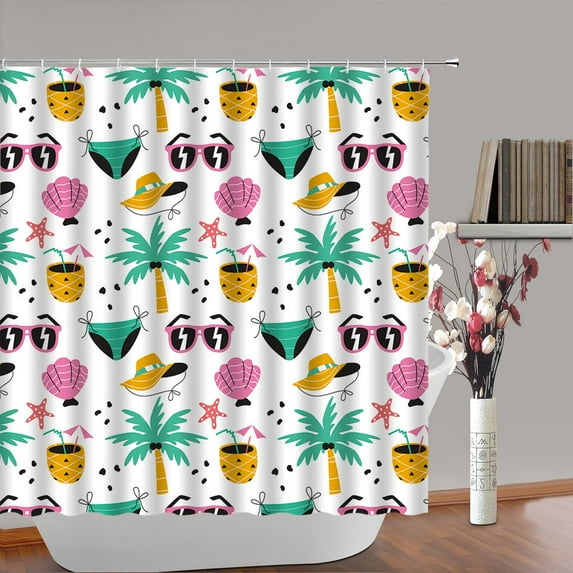 StarCrab Anchor Shower Curtain Summer Ocean Beach Tropical Leaves Palm Tree Bathroom Decor