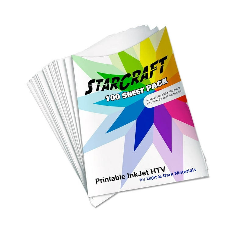 StarCraft Inkjet Printable Heat Transfer 100 Sheet Pack - Dark & Light  Materials
