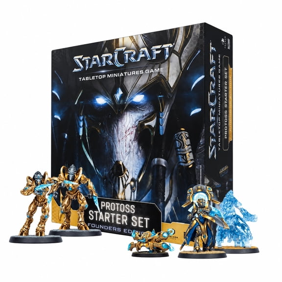 Archon Studio StarCraft: The Miniatures Game Protoss Starter Set Founders Edition, Unpainted Miniatures, Dice, Cards and Tokens, SCMG0003