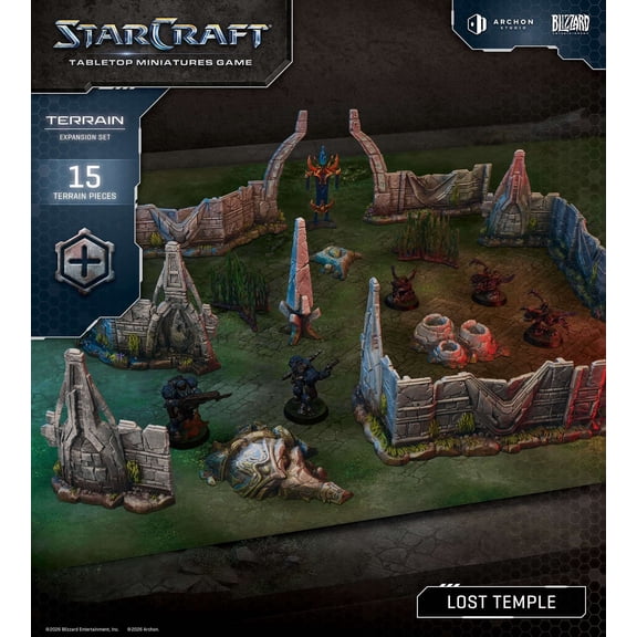 Archon Studio StarCraft: The Miniatures Game Lost Temple Terrain Expansion Set, 15 Unpainted Terrain Pieces, Cloth Playmat and Assembly Manual
