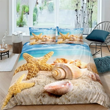 StarDuvet Cover Set King/ Size Hawaii Tropical Landscape Quilt Cover Beach Conch Comforter Cover Polyester Bedding Set
