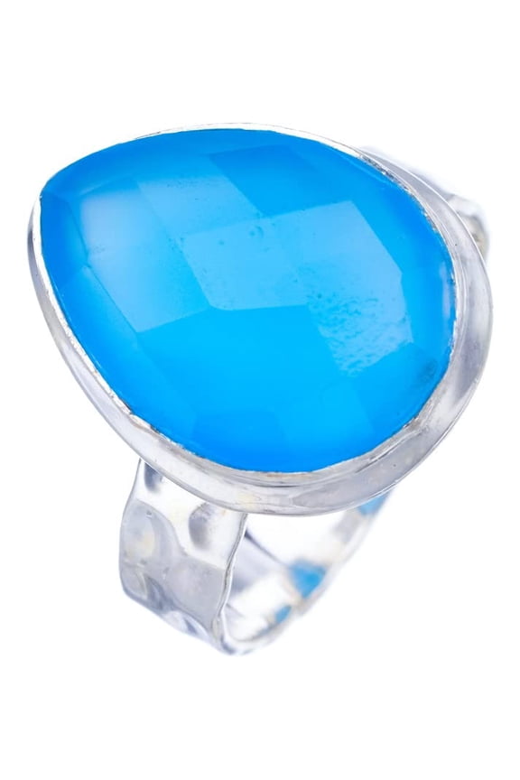 StarGems Natural Chalcedony HammeredHandmade 925 Sterling Silver Ring 7 F3116