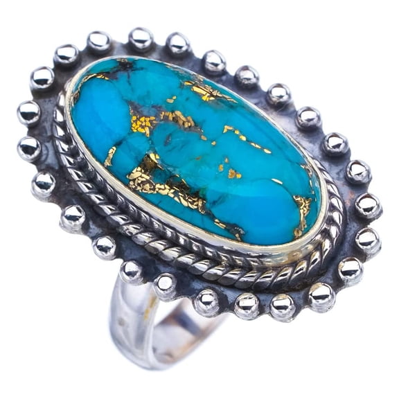 StarGems&reg; Natural Copper Turquoise Handmade 925 Sterling Silver Ring 7 F2240