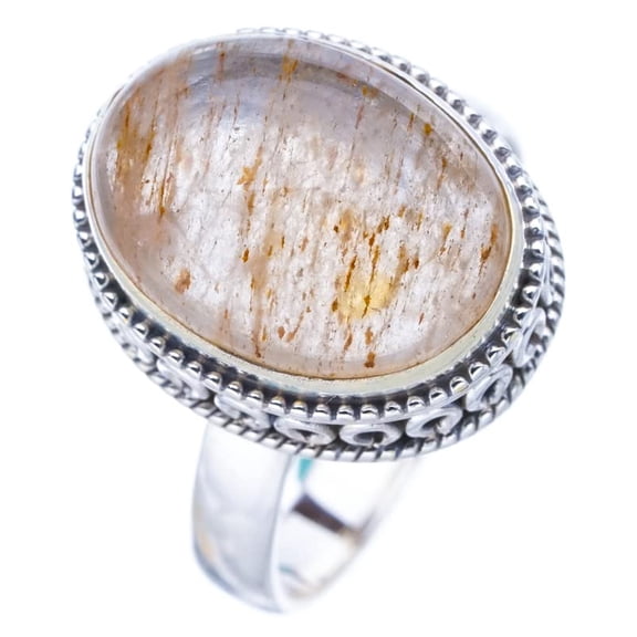 StarGems&reg; Natural Golden Rutile Handmade 925 Sterling Silver Ring 8.75 F1208
