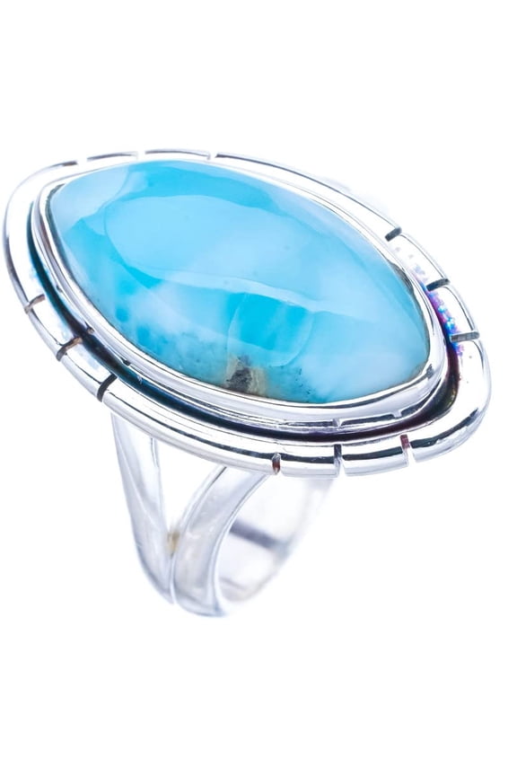 StarGems Natural Larimar Handmade 925 Sterling Silver Ring 6.25 F1461