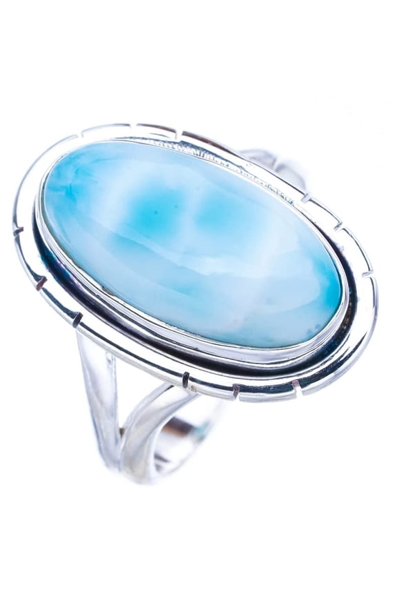StarGems Natural Larimar Handmade 925 Sterling Silver Ring 8 F1595