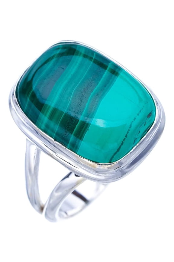 StarGems Natural Malachite Handmade 925 Sterling Silver Ring 7 F1086