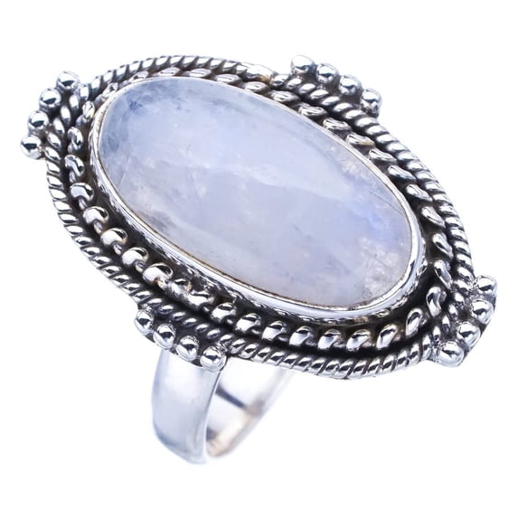 StarGems® Natural Moonstone Handmade 925 Sterling Silver Ring 7.75 F0798