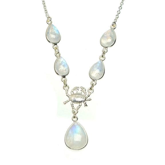 StarGems® Natural Rainbow Moonstone Handmade Unique 925 Sterling Silver Necklace 16.25+1.25" A3128