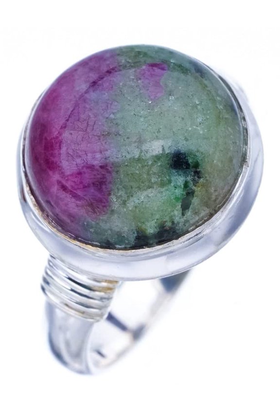 StarGems Natural Ruby Zoisite Handmade 925 Sterling Silver Ring 8.5 F1311