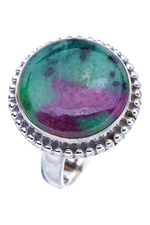 StarGems Natural Ruby Zoisite Handmade 925 Sterling Silver Ring 8 F1636