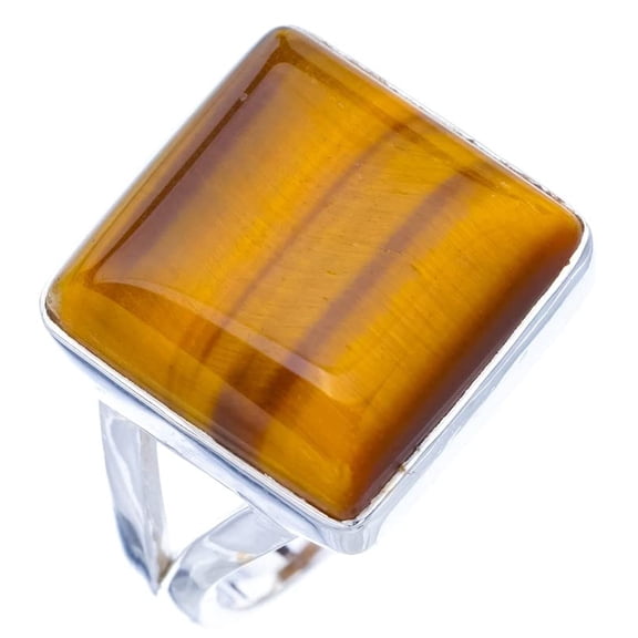 StarGems&reg; Natural Tiger Eye Handmade 925 Sterling Silver Ring 8.5 F1134