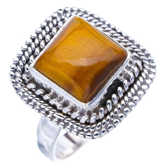 StarGems&reg; Natural Tiger Eye Handmade 925 Sterling Silver Ring 9 F1127