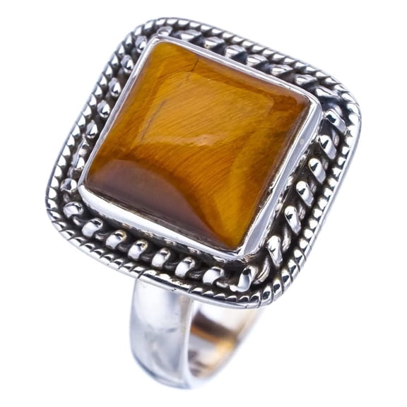 StarGems&reg; Natural Tigers Eye Handmade 925 Sterling Silver Ring 7.5 F1905