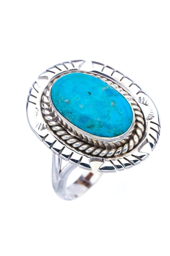 StarGems Natural Turquoise Pigeon Handmade 925 Sterling Silver Ring 9.5 F2341