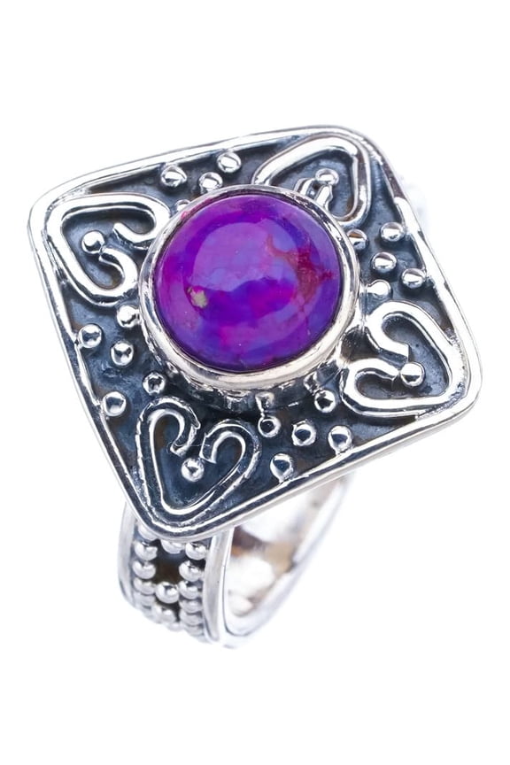 StarGems Natural Turquoise Spades Square Handmade 925 Sterling Silver Ring 5.75 F2099