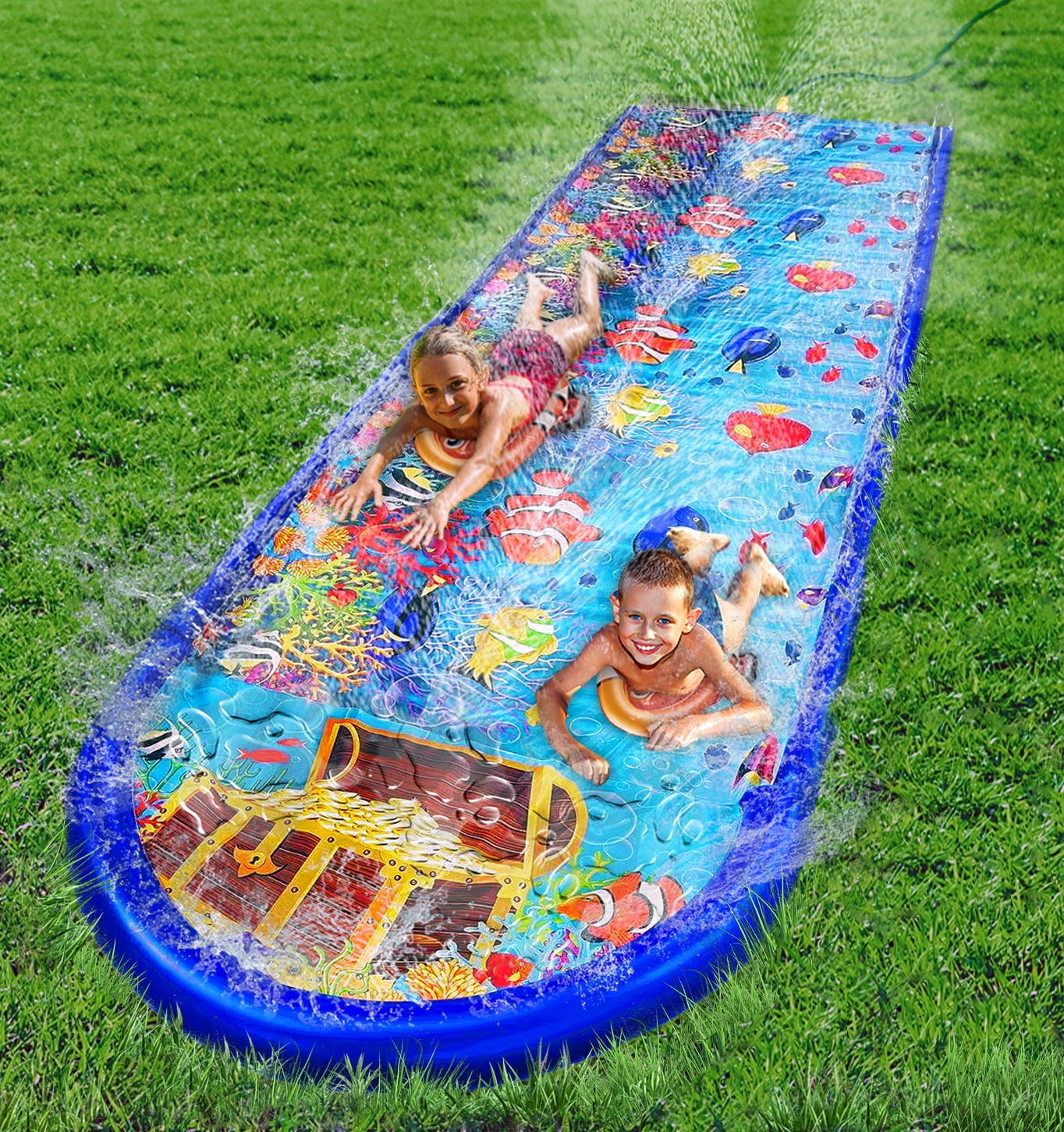 StarGo 18 ft x 5 ft Undersea Dual Slip and Slide with Splash Pad for Kids and Adults Outdoor Water Toy