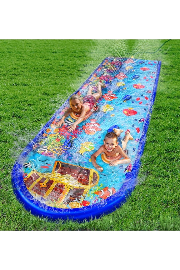 18 ft x 5 ft Undersea Dual Slip and Slide with Splash Pad for Kids and Adults Outdoor Water Toy