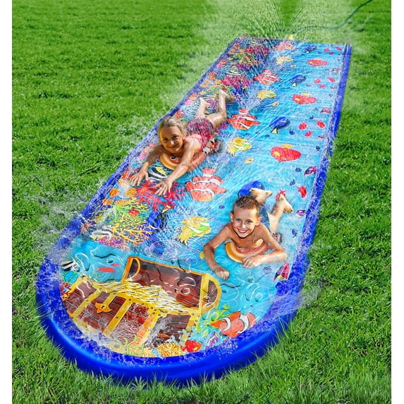 StarGo 18 ft x 5 ft Undersea Dual Slip and Slide with Splash Pad for Kids and Adults Outdoor Water Toy