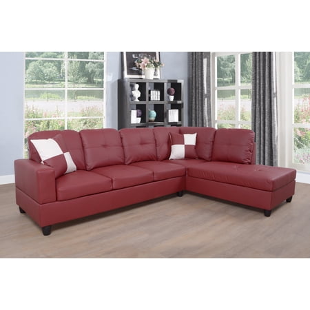 StarHomeLiving 2 Pieces left facing Faux Leather Sectional Sofa Set, Burgundy Right Facing