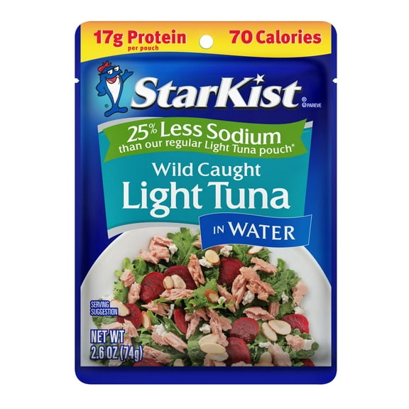 StarKist 25% Less Sodium Light Tuna in Water, 2.6 oz Pouch