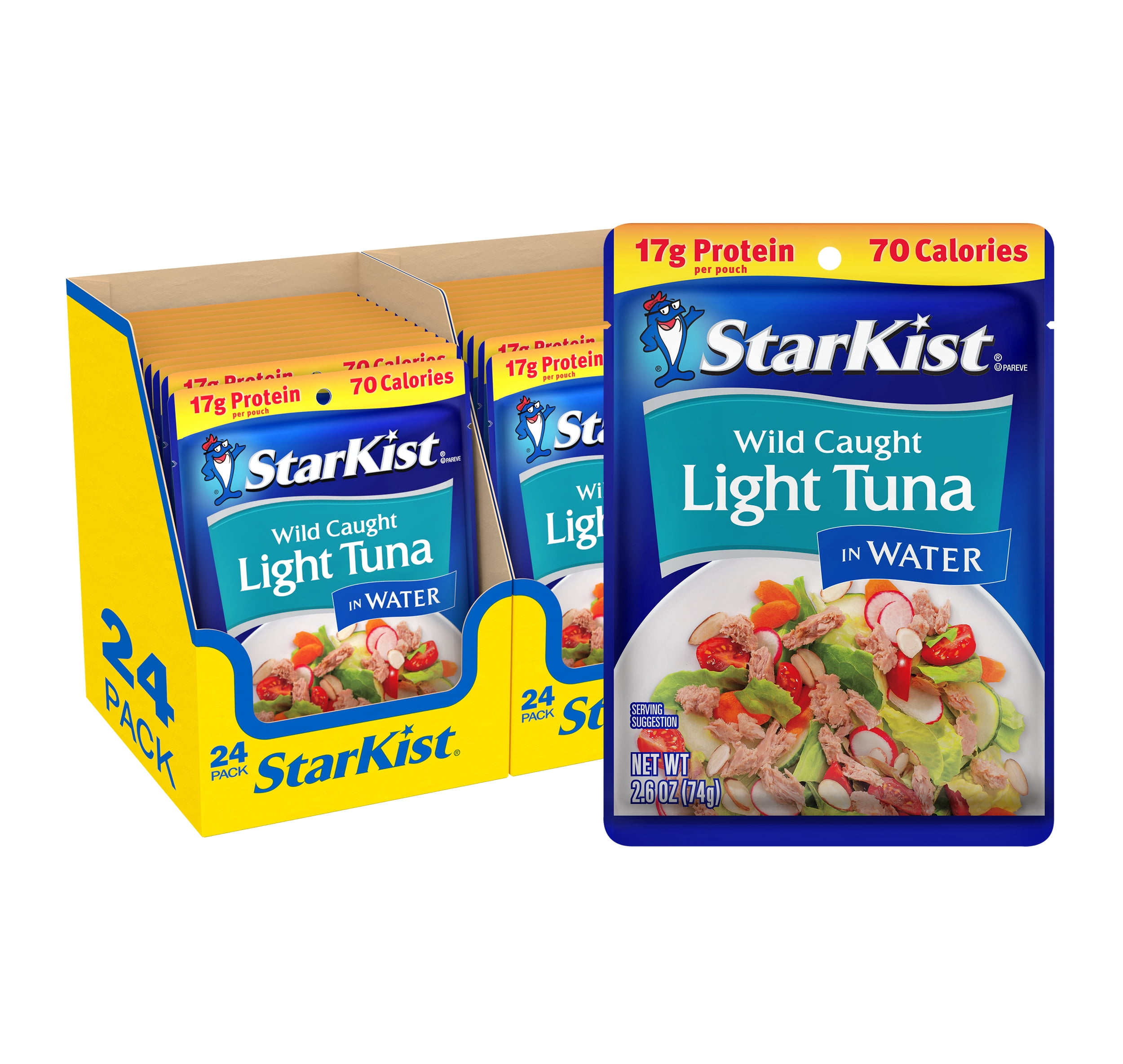 StarKist, Light Tuna in Water, 17g Protein, 2.6 oz Pouch, 24-Pack