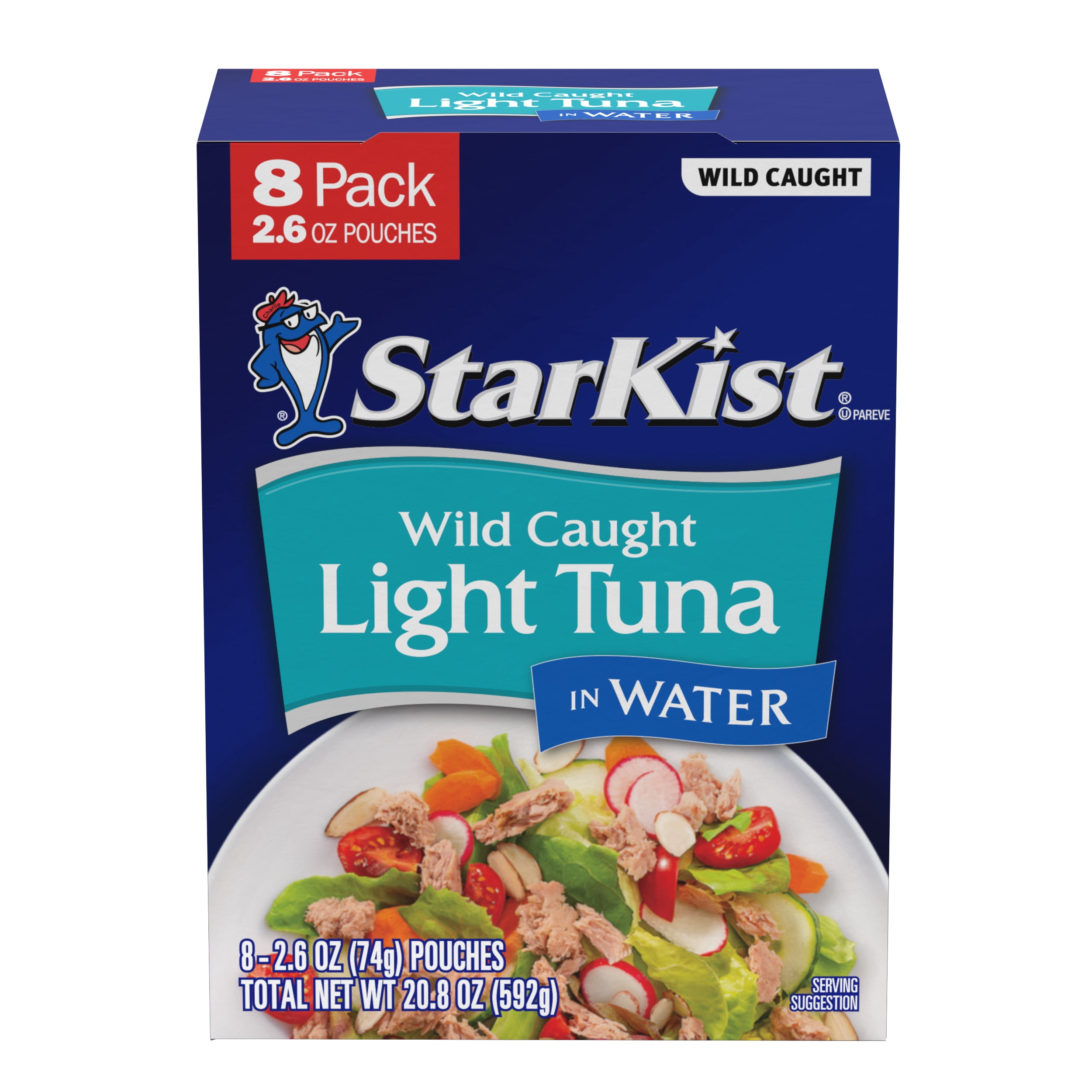 StarKist Chunk Light Tuna in Water, Wild Caught, 17g Protein, 2.6 oz Pouch (8-Pack)
