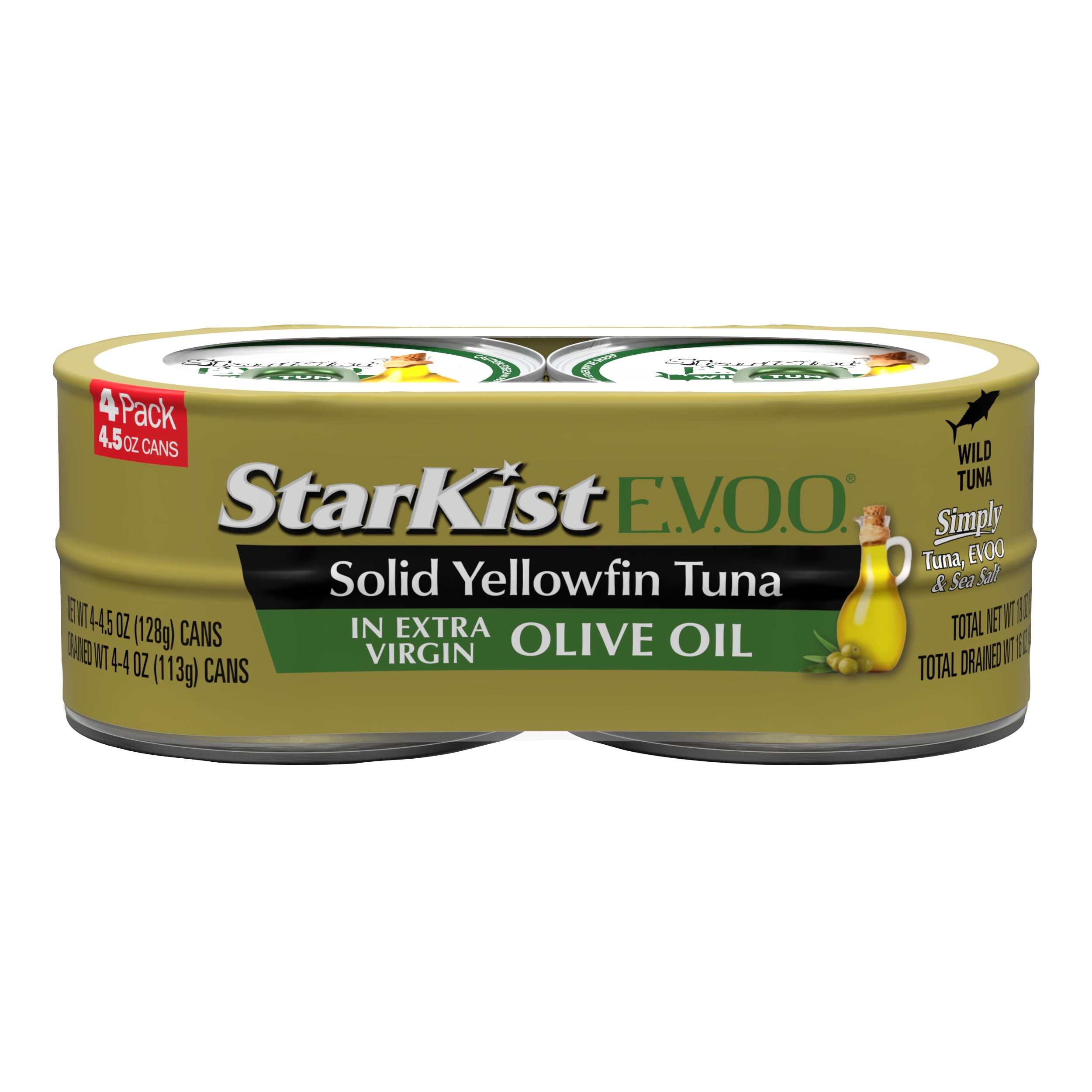 StarKist Selects E.V.O.O. Solid Wild Caught Yellowfin Tuna in Extra Virgin Olive Oil, 4.5 oz Can, 4 Cans