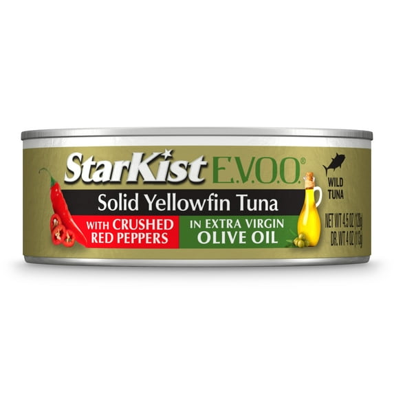 StarKist E.V.O.O. Solid Yellowfin Tuna with Crushed Red Peppers in Extra Virgin Olive Oil, 25g Protein, 4.5 oz Can