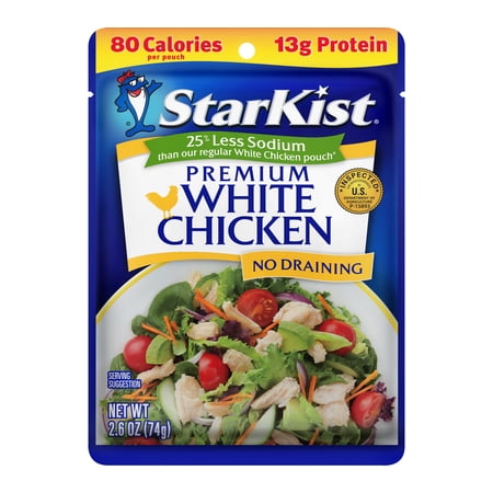 StarKist Premium White Chicken, 25% Less Sodium, Gluten Free, 13g Protein, 2.6 oz Pouch