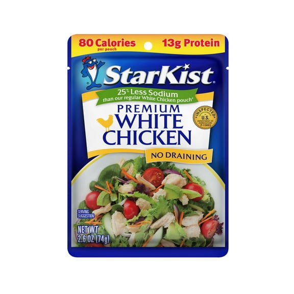 StarKist Premium White Chicken, 25% Less Sodium, 2.6 oz. Pouch