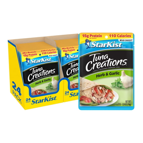 (24 pack) StarKist Tuna Creations, Herb and Garlic, Wild Caught, 15g Protein, 2.6 oz Pouch