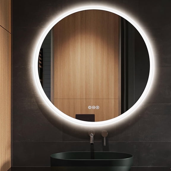 STARLEAD 24" Round LED Bathroom Mirror with Front & Backlit, Bluetooth, Anti-Fog, Dimmable 3 Color Lighting, Wall Mounted Vanity Mirror, IP44 Waterproof