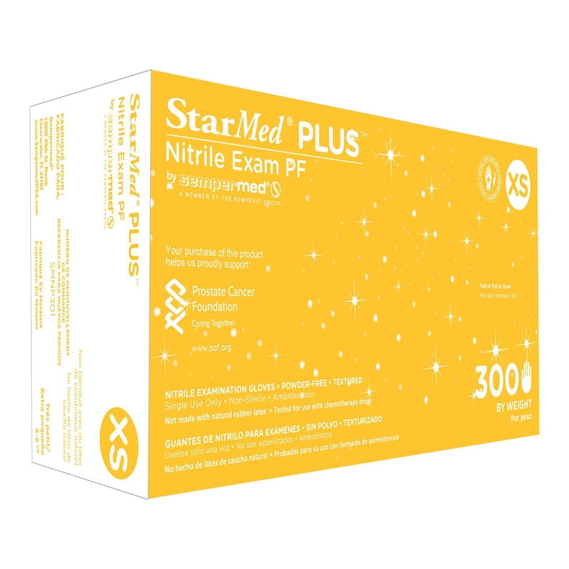 StarMed Plus SMNP301 Powder-Free, Nitrile Exam Grade Disposable Gloves, X-Small, 2-4 mil, 300/Box