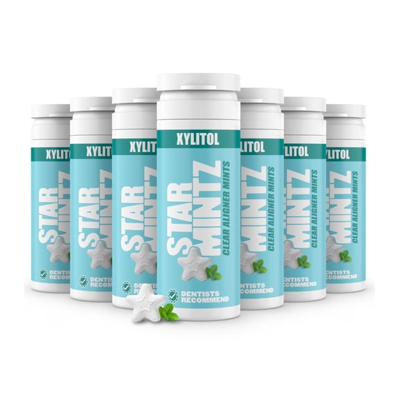 StarMintz - Clear Aligner Mints - Edible Alternative to Aligner Chewies Xylitol Mints for Dry Mouth & Retainers Sugar Free & Freshens Breath - Spearmint (7 Pack)