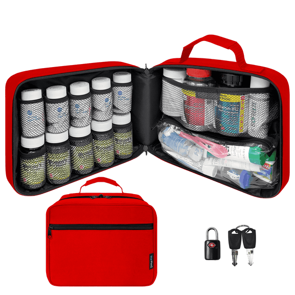 StarPlus2 Large Original Pill Bottle Organizer, Medicine Bag - Red (with TSA approved lock)
