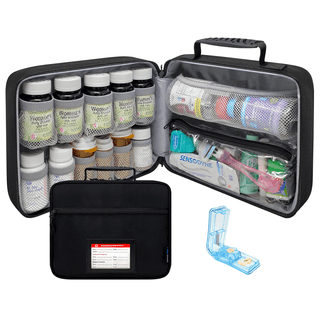 Sithon Pill Bottle Organizer Medicine Storage Bag Medication Travel Carrying Case Manager with Handle, Fixed Pockets for Medications, Vitamins, Medica