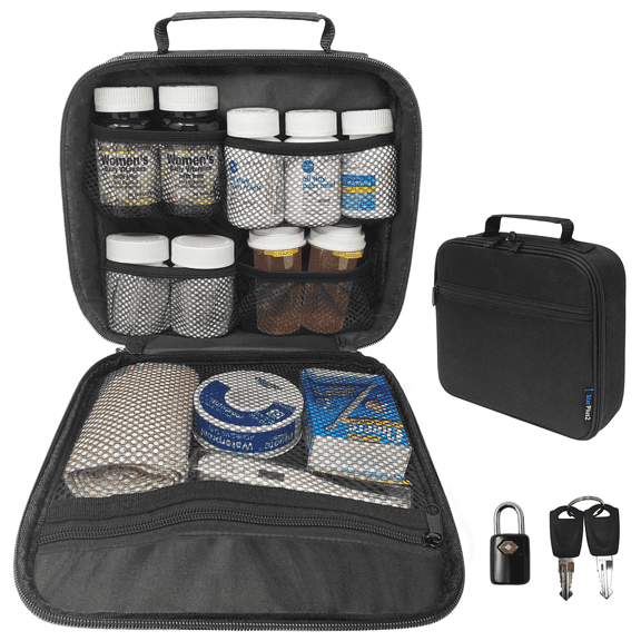 StarPlus2 Medium Pill Bottle Bag - Black (with TSA-approved lock)