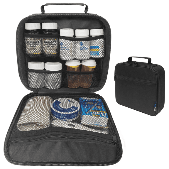 StarPlus2 Medium Travel Pill Bottle Organizer, Medicine Bag, Carrier for Medications and Medical Supplies - Black (Without Lock)