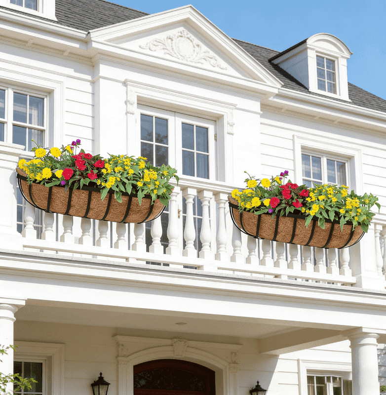 StarQualityBargain 24 Inch Railing Planter Box with Coco Liner, Metal ...